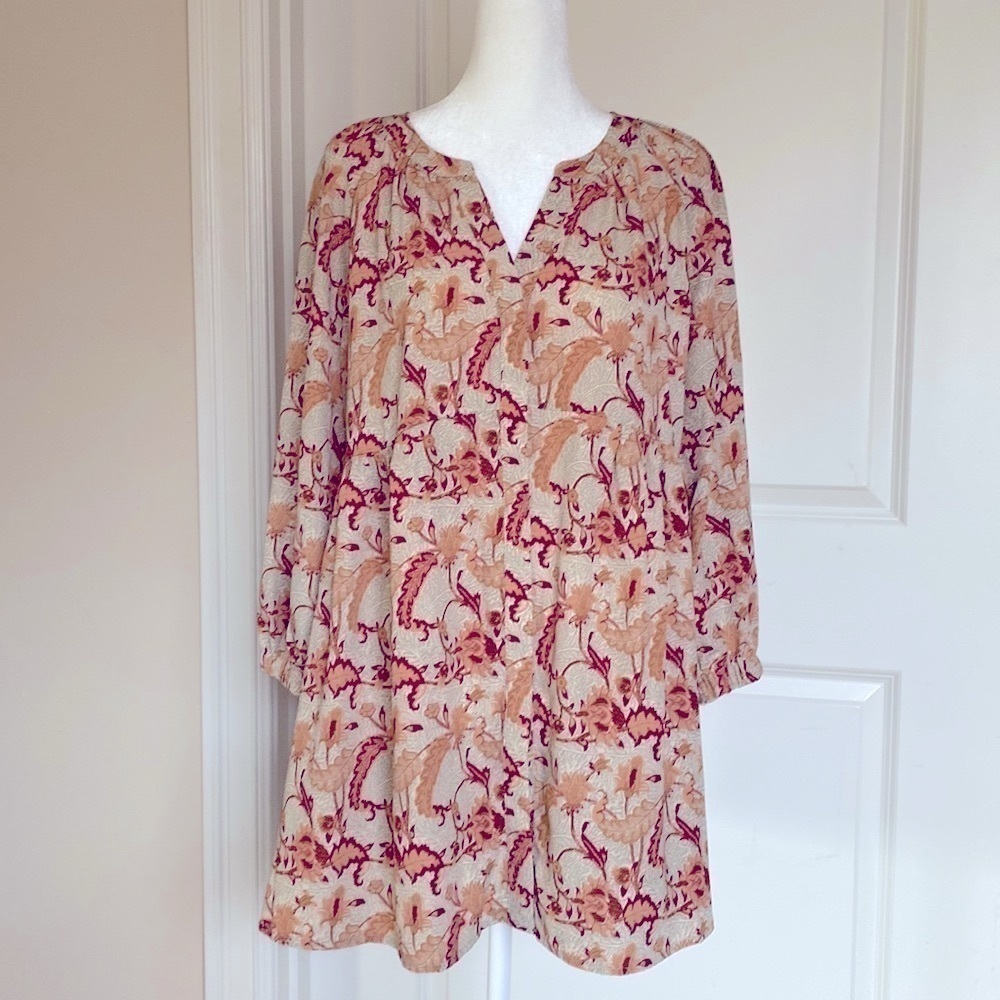 MELLODAY floral Smocked tunic Blouse Women’s Button down , SIZE L